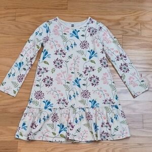 Tea Collection Long Sleeve Floral Ruffle Hem Dress Cream Size 10 EUC